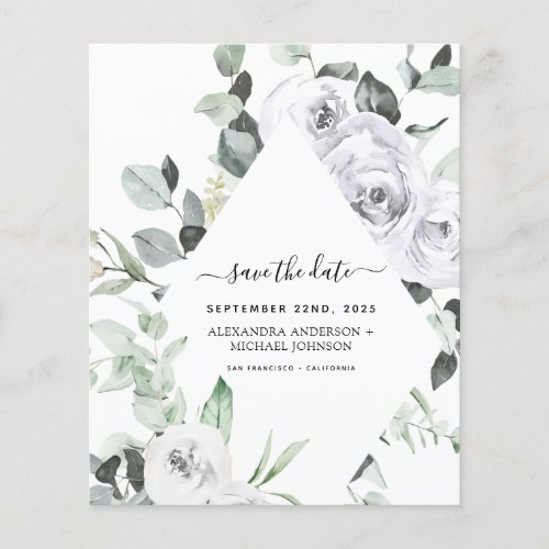 Budget Save the Date Eucalyptus White Floral Flyer