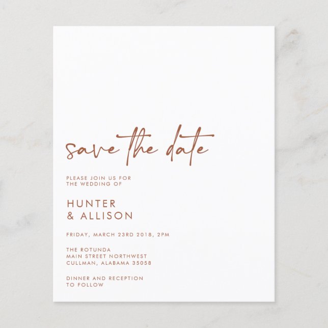 BUDGET Save The Date Invitation Flyer (Front)