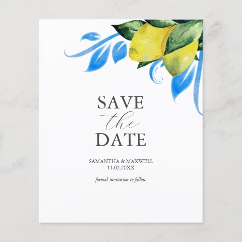Budget Save the Date Invitations Botanical Lemon