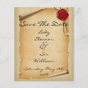 Budget Save The Date Medieval Aged Scroll Wax Seal Flyer