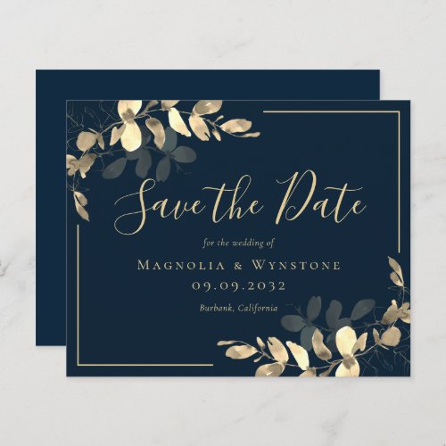 BUDGET Save The Date  Navy Gold Eucalyptus