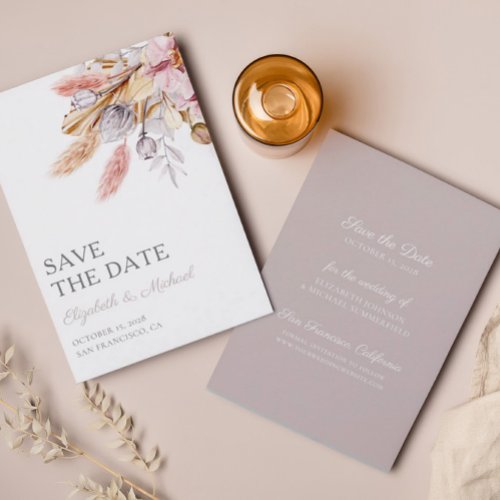 Budget Save The Date Pampas Grass Chic Boho Floral Invitation