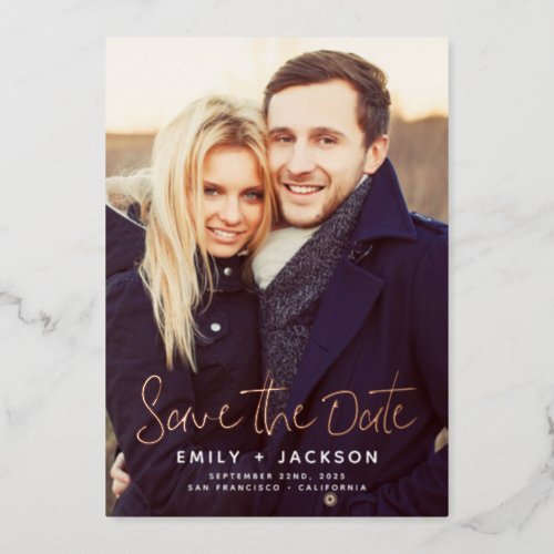 Budget Save the Date Photo Rose Gold Foil Invitation