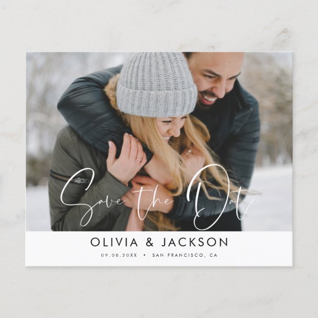 Budget Save the Date Photo Simple Modern Script Flyer (Front)