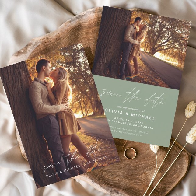 Budget Save the Date Sage Green Wedding Photo Flyer (Creator Uploaded)