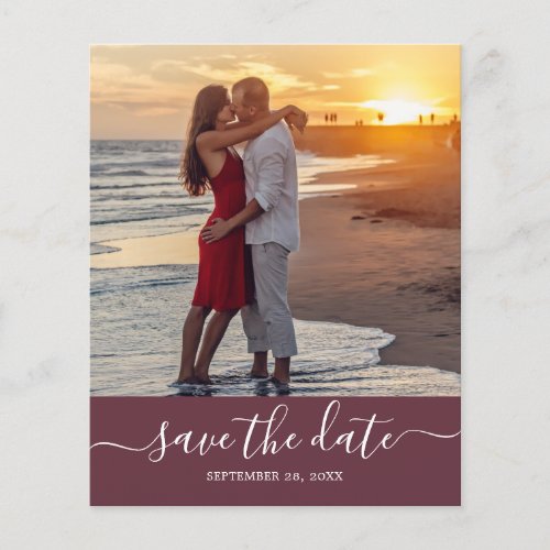 Budget Save the Date Script Burgundy Photo Flyer