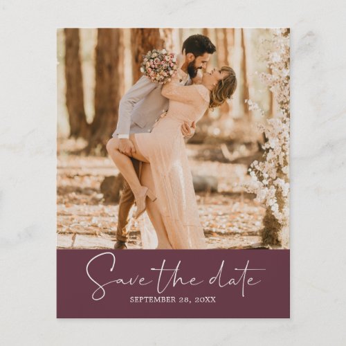 Budget Save the Date Script Burgundy Photo Flyer