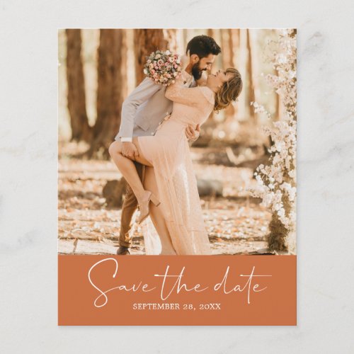 Budget Save the Date Script Burnt Orange Photo Flyer