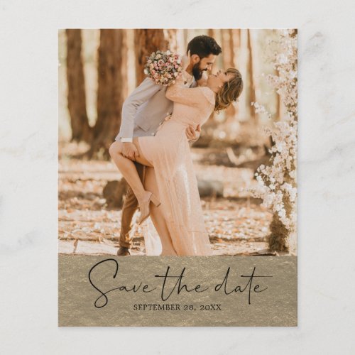 Budget Save the Date Script Champagne Gold Photo Flyer