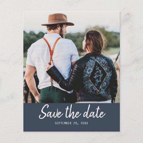 Budget Save the Date Script Dark Blue Photo Flyer