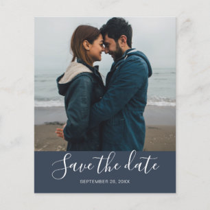 Budget Save the Date Script Dark Blue Photo Flyer