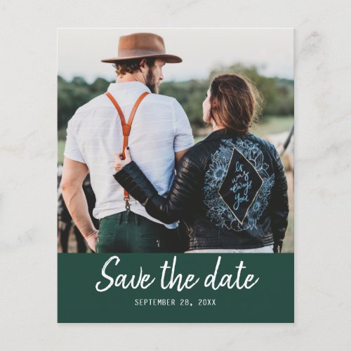 Budget Save the Date Script Dark Green Photo Flyer