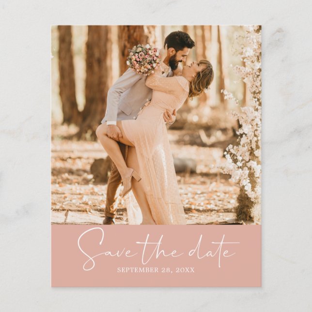 Budget Save the Date Script Dusty Pink Photo Flyer (Front)