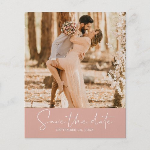 Budget Save the Date Script Dusty Pink Photo Flyer