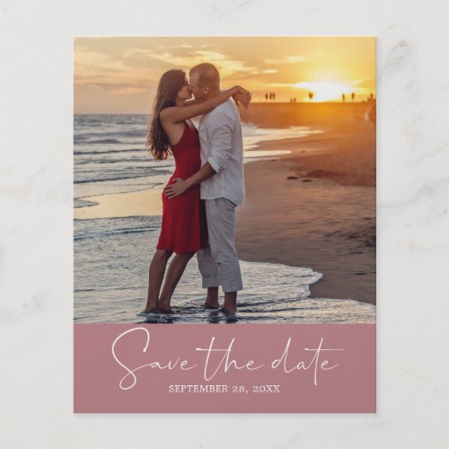 Budget Save the Date Script Dusty Rose Photo Flyer