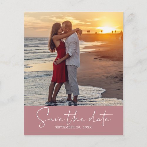 Budget Save the Date Script Dusty Rose Photo Flyer