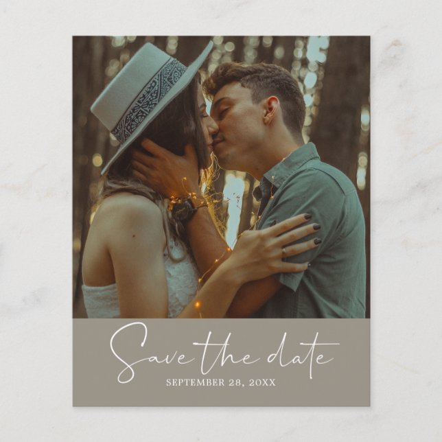 Budget Save the Date Script Gray Photo Flyer (Front)