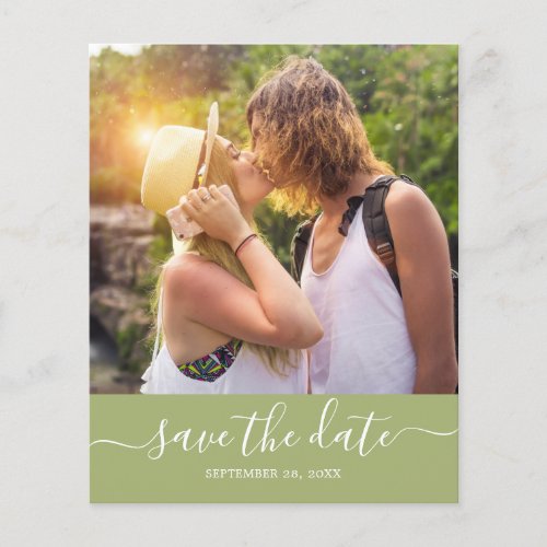 Budget Save the Date Script Leaf Green Photo Flyer