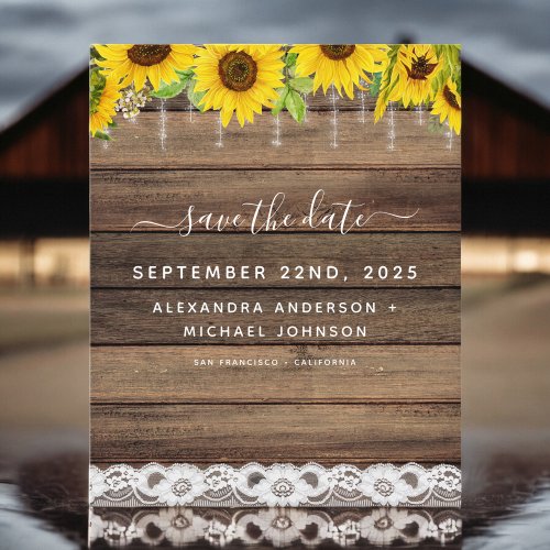 Budget Save the Date Sunflower Rustic Invitation