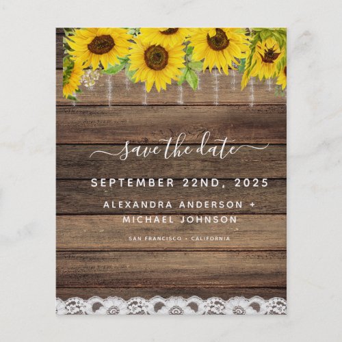 Budget Save the Date Sunflower Rustic Invitation Flyer