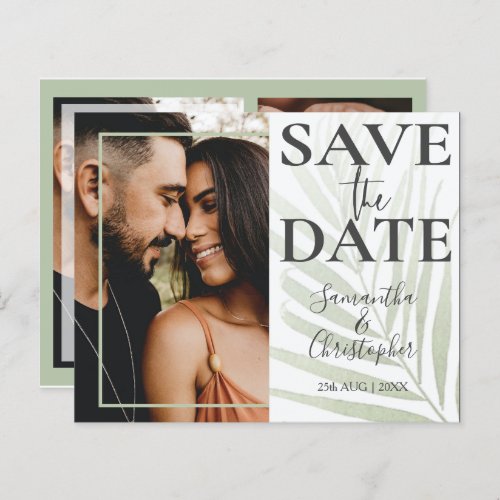 Budget Save the Date Tropical Green Photo Wedding 