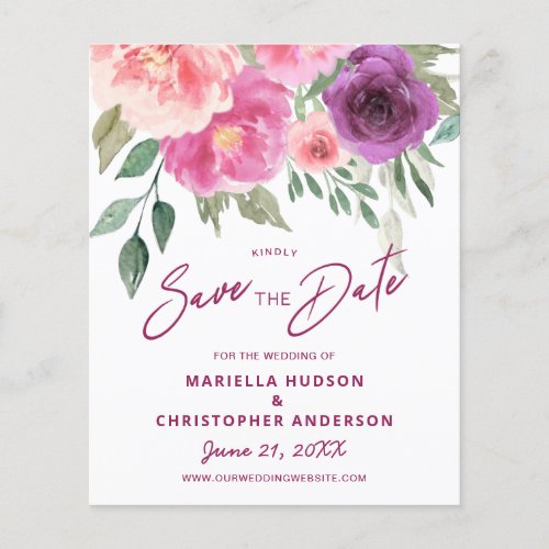 Budget Save the Date Watercolor Rose and Peonies Flyer