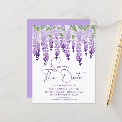 Budget Save The Date Watercolor Wisteria Wedding
