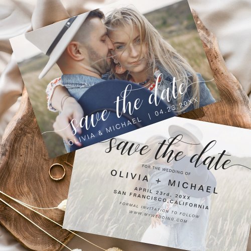 Budget Save the Date White Handwritten Photo