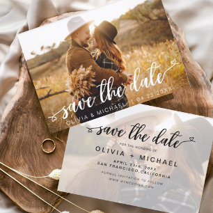 Budget Save the Date White Handwritten Photo