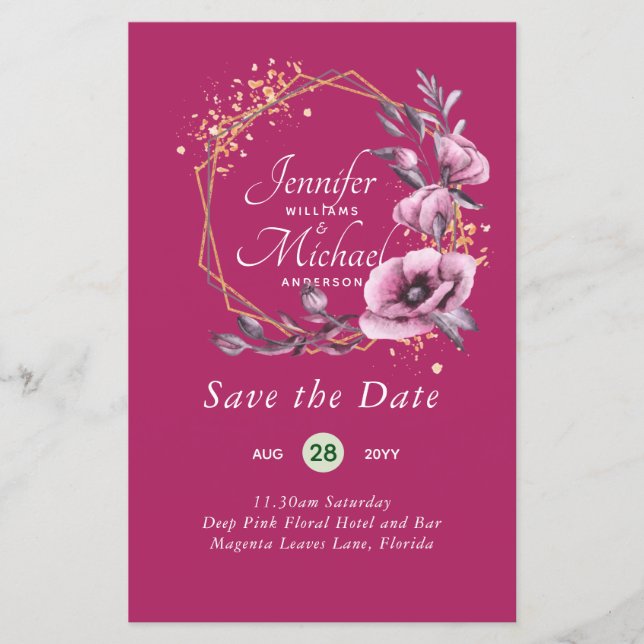 BUDGET Save The Dates Magenta Floral Wreath (Front)