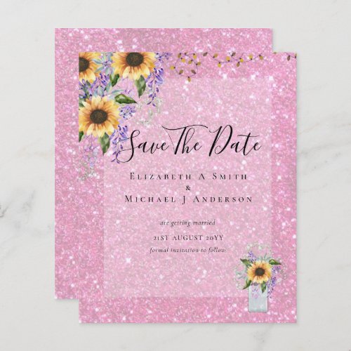 BUDGET SAVE THE DATES Rustic Sunflowers Purple