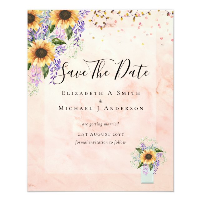 BUDGET SAVE THE DATES Rustic Sunflowers Purple Flyer (Front)