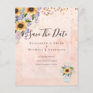 BUDGET SAVE THE DATES Rustic Sunflowers Purple Flyer