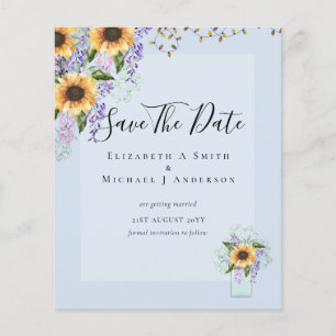 BUDGET SAVE THE DATES Rustic Sunflowers Purple Flyer