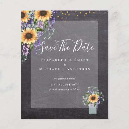 BUDGET SAVE THE DATES Rustic Sunflowers Purple Flyer