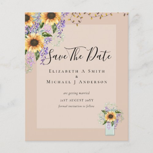 BUDGET SAVE THE DATES Rustic Sunflowers Purple Flyer