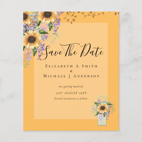 BUDGET SAVE THE DATES Rustic Sunflowers Purple Flyer