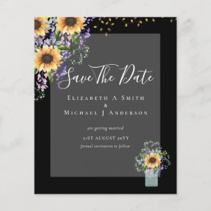 BUDGET SAVE THE DATES Rustic Sunflowers Purple Flyer