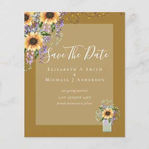 BUDGET SAVE THE DATES Rustic Sunflowers Purple Flyer