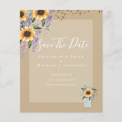 BUDGET SAVE THE DATES Rustic Sunflowers Purple Flyer