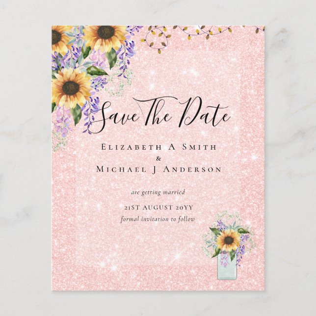 BUDGET SAVE THE DATES Rustic Sunflowers Purple Flyer