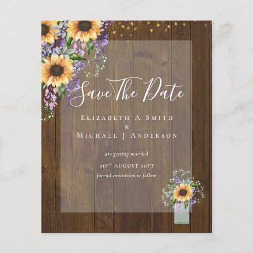 BUDGET SAVE THE DATES Rustic Sunflowers Purple Flyer