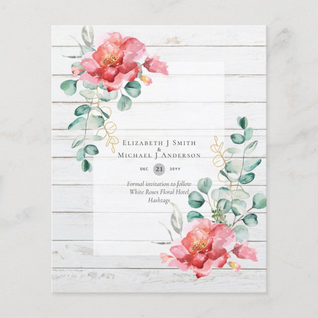 BUDGET SAVE THE DATES - White Roses Floral Flyer (Front)