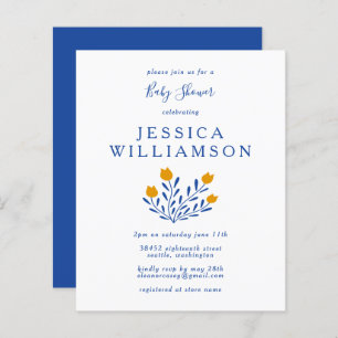 Budget Scandi Blue Floral Baby Shower Invite