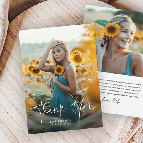 Budget Script 2 Photo Graduation Thank You Card