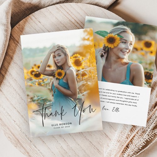 Budget Script 2 Photo Graduation Thank You Card