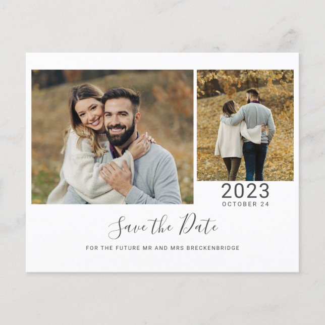 Budget Script 2 Photos Save The Date Card (Front)