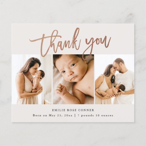 Budget Script 3 Photo Baby Thank You Card