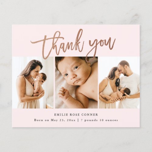 Budget Script 3 Photo Baby Thank You Card