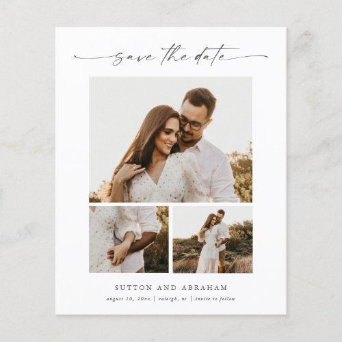 Budget Script 3 Photo Wedding Save the Date Card 
